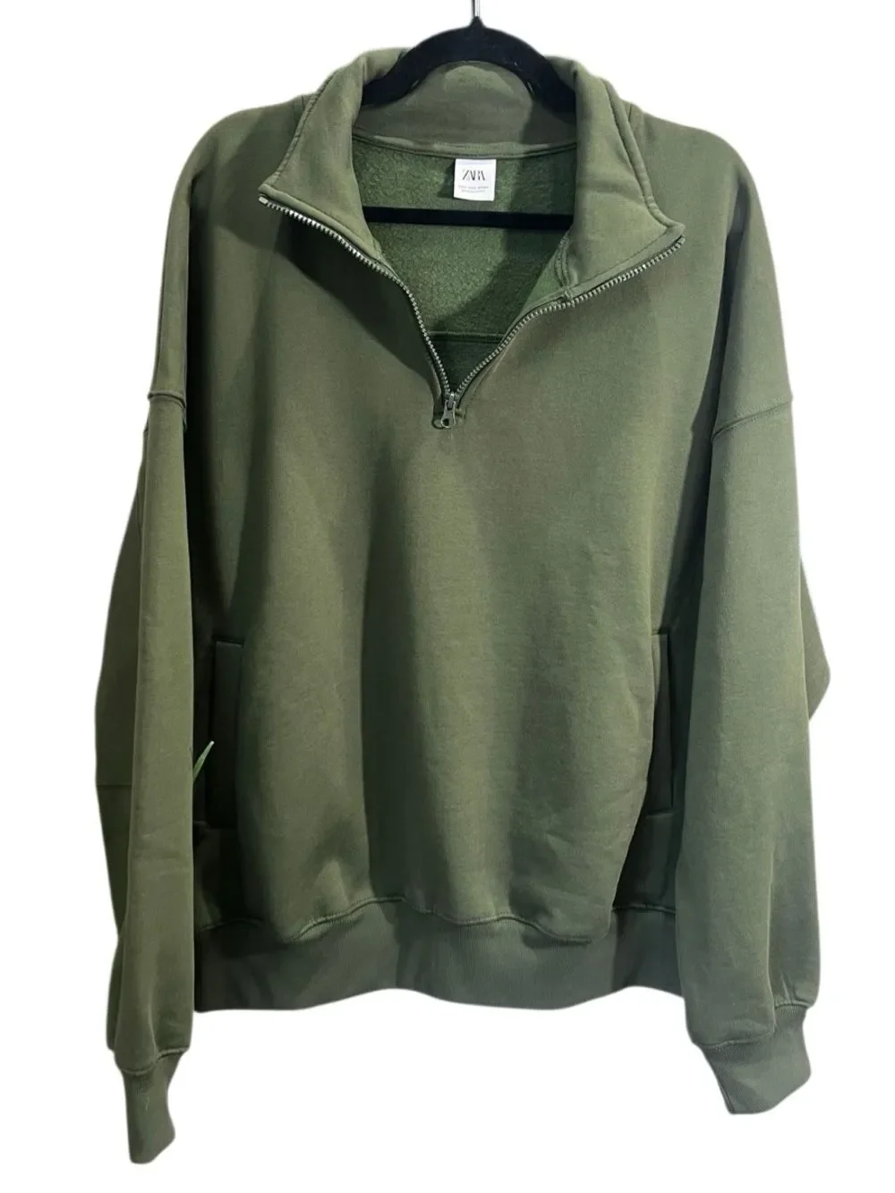 Zara Men’s Green Half-Zip Pullover Sweater Size Large